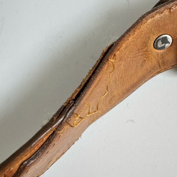 Ostrich Leather Belt Exotic Brown Tan Vintage Distressed Western Silver Mens 40 - Picture 6 of 16